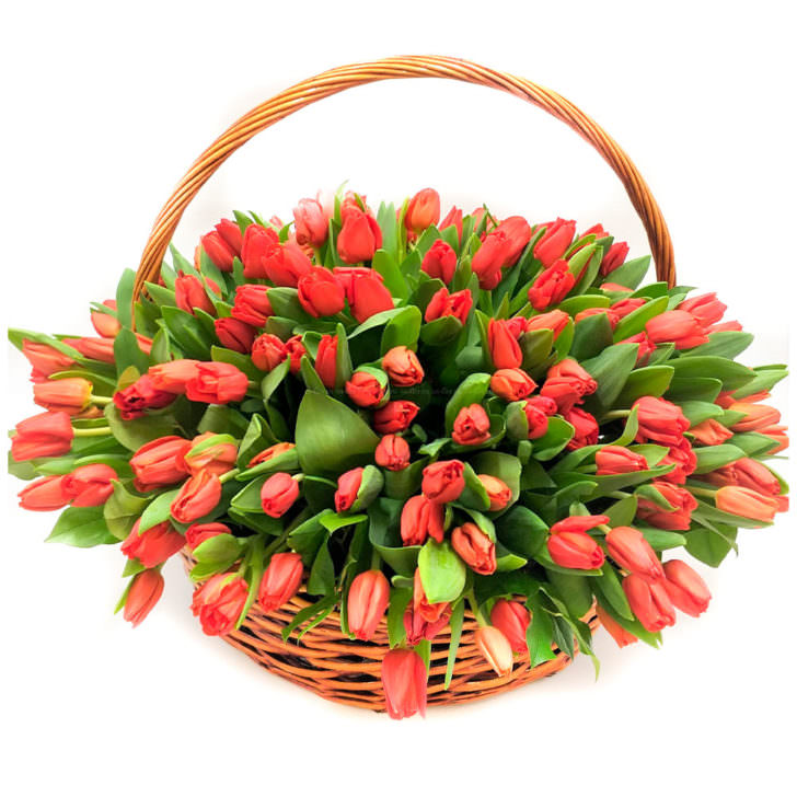 Цветы в корзинке "Красные тюльпаны"